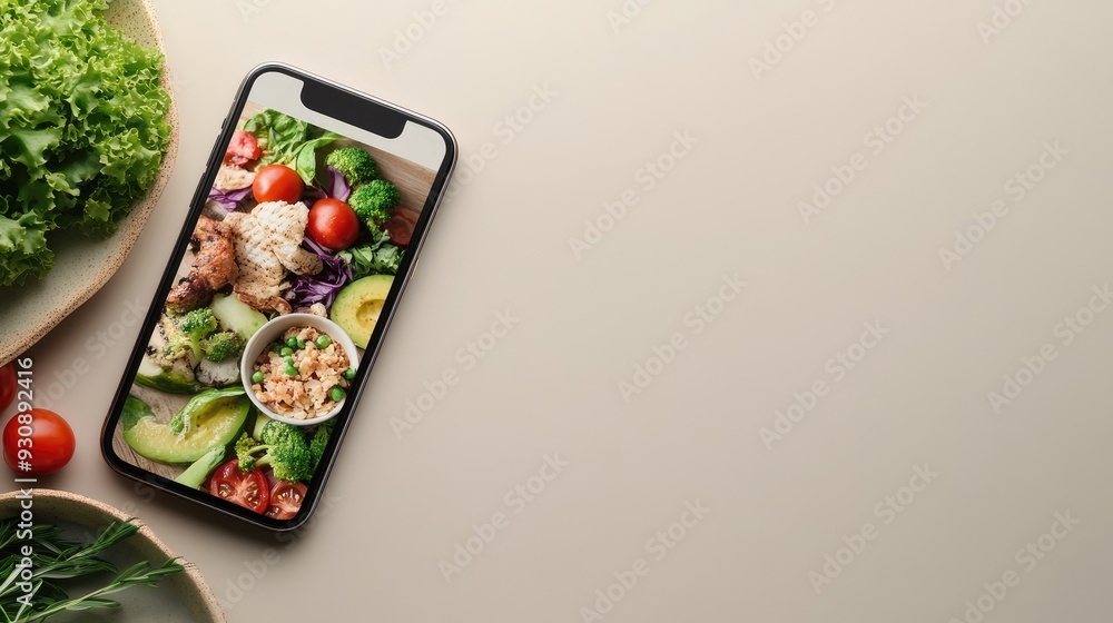 Poster A smartphone with a food delivery app showing an order in progress, with plenty of space for text