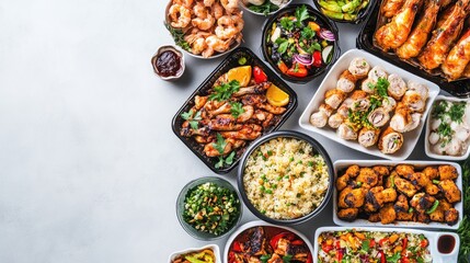 Fototapeta premium An image of a catering delivery with various dishes, with ample copy space