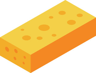 Yellow rectangular cleaning sponge with holes for dishwashing lying on white background