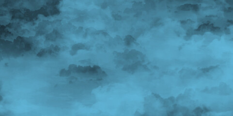 Abstract light and dark cyan clouds over the fog and smoke hover in the sky like a hazy morning mist, modern dark and dramatic blue smoke clouds in the sky grunge black background with copy space.