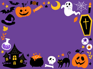 手描きのハロウィン囲みフレーム紫背景_ベクターイラスト