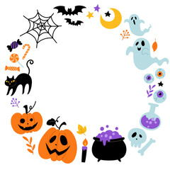 手描きのハロウィン丸フレーム_ベクターイラスト