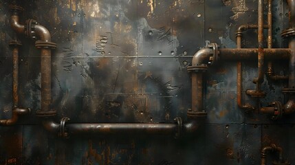 Grunge industrial pipe wall background