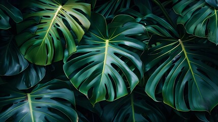 Large foliage of tropical leaf with dark green texture