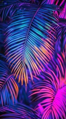 Neon palm leaves in vibrant colors, abstract