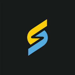 S vector logo icon in blue and yellow color design.