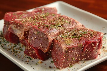 Raw beef roast with seasoning, ready to be cooked