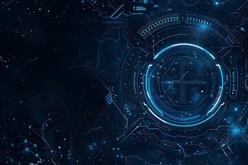 Obraz premium Abstract futuristic blue and white digital interface with glowing lights on a dark background.