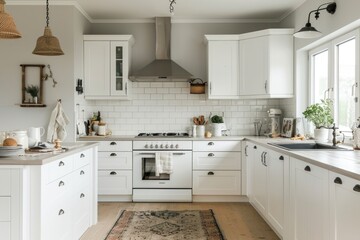Minimal white kitchen featuring cozy textures and stylish touches
