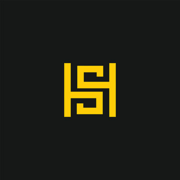 HS SH initial logo circle shape vector black and gold