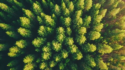 Aerial view of lush green forest, showcasing dense tree tops and natural beauty, ideal for nature and environmental themes.