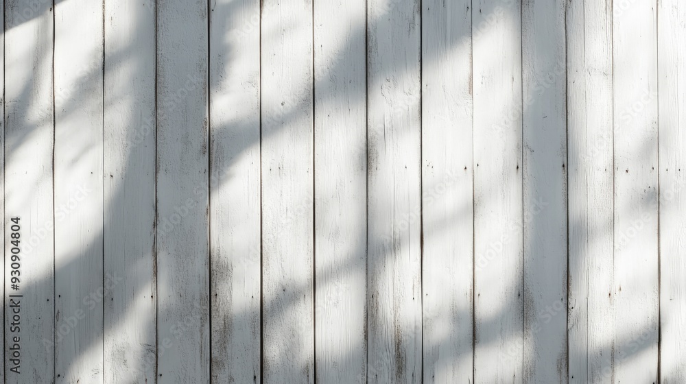 Poster white wood background with soft lighting and shadows, creating a neutral space for creative content.