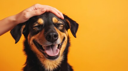 A Happy Dog Enjoying Affection Against an Orange Background