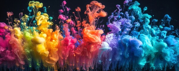 Colorful ink in water creating abstract formations