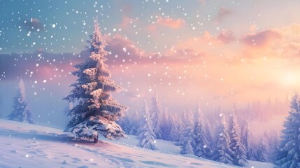 Winter landscape wallpaper with pine forest covered in snow