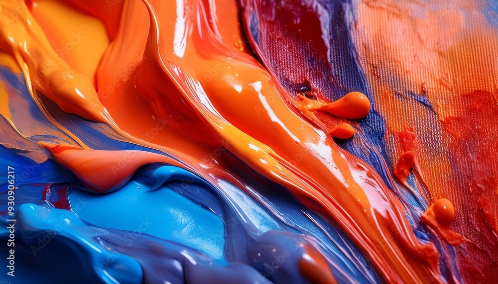 Canvas Prints close up of paint flowing on canvas red blue orange colors macro photography focus stacking