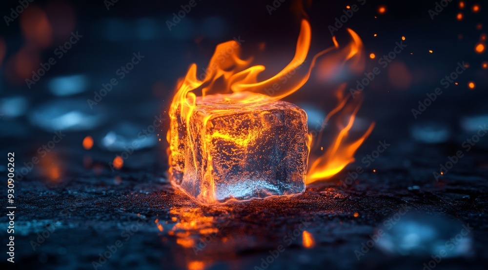 Poster imagine an ice cube set ablaze, creating a visually stunning scene that highlights the dramatic cont