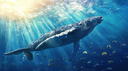Fototapeta premium Humpback Whale Gracefully Swimming in the Ocean
