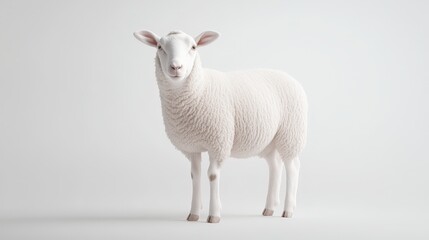 Obraz premium A white sheep stands in front of a white background