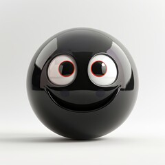 Obraz premium Happy 3D Black Emoji Character with Big Eyes and Open Mouth on White Background