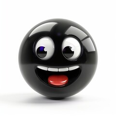 Naklejka premium Happy 3D Black Emoji Character with Big Eyes and Open Mouth on White Background
