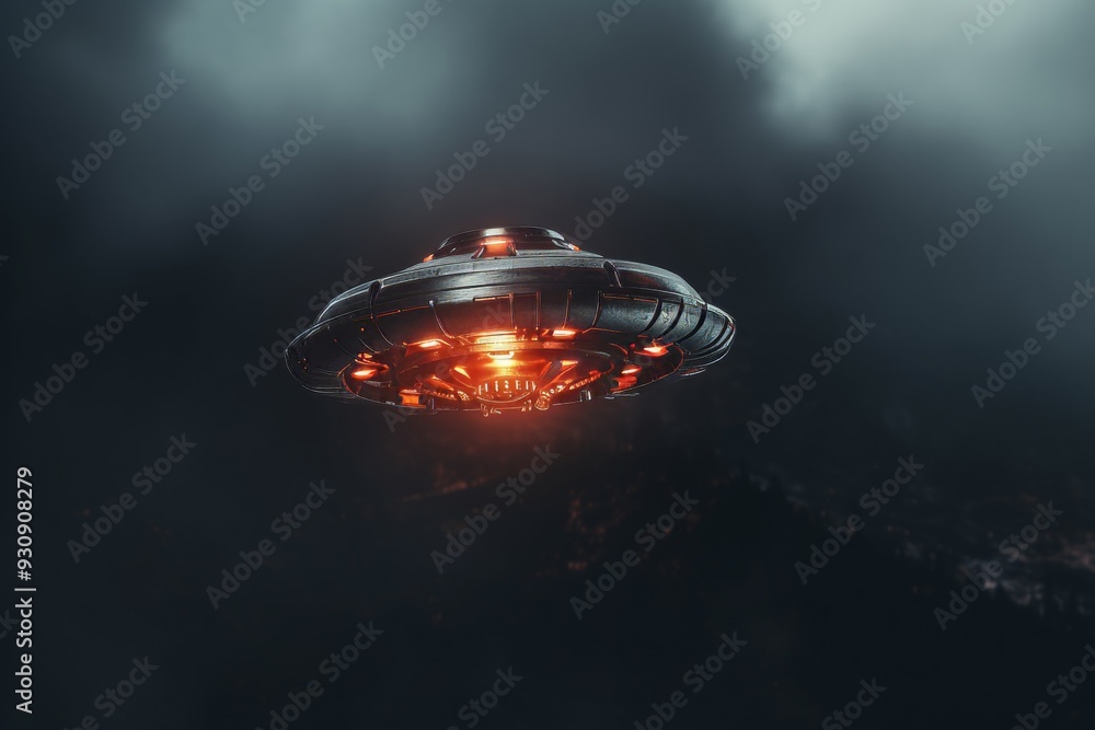 Sticker mysterious ufo hovering in the darkness
