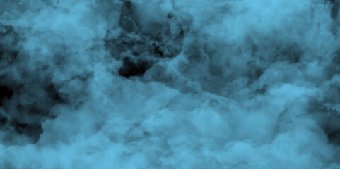 Abstract light and dark cyan clouds over the fog and smoke hover in the sky like a hazy morning mist, modern dark and dramatic blue smoke clouds in the sky grunge black background with copy space.