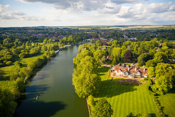aerial view of pretty country side in Marlow Berkshire, river thames 2