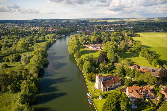 aerial view of pretty country side in Marlow Berkshire, river thames 2