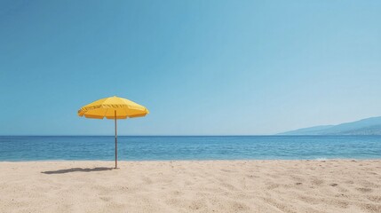 A peaceful beach scene with fine sands, soothing waves, and vibrant beach umbrellas offering an idyllic retreat for a sun-soaked summer getaway.