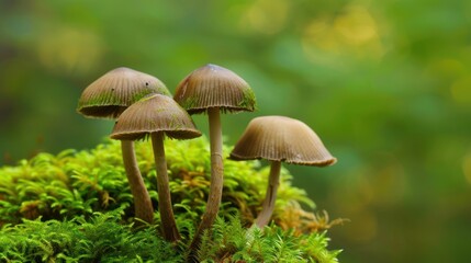 Mushrooms Growing on Moss
