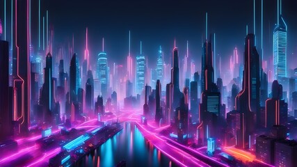 Futuristic Cityscape with Neon Lights