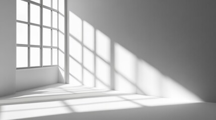 Fototapeta premium Minimalistic simple abstract background for product presentation. Shadow and light from windows on wall , ai