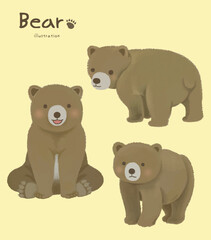 Cute bear animal hand drawn illustration set