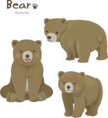 Cute bear animal hand drawn illustration set
