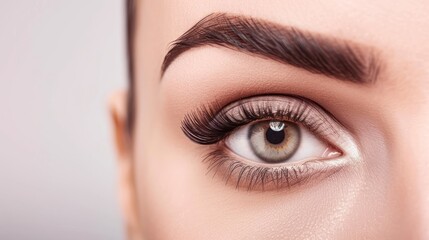 Naklejka premium Close-up of a Woman's Eye with Long Eyelashes