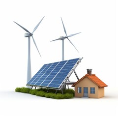 Sustainable Home with Solar Panels and Wind Turbines