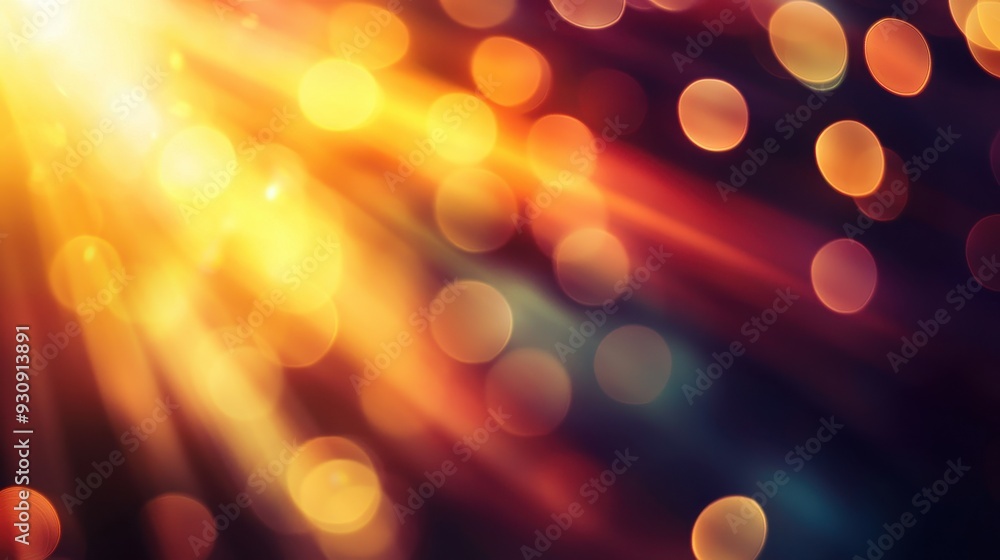 Poster abstract bokeh background with golden and red lights blur