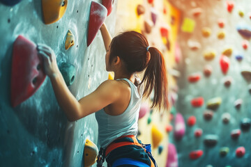 ボルダリングをする女性の後ろ姿