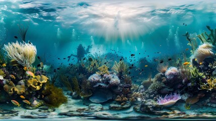 Fototapeta premium Colorful coral reef scene with marine diversity.