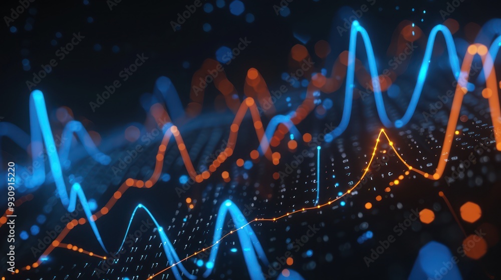 Poster abstract data visualization with dynamic lines and glowing dots