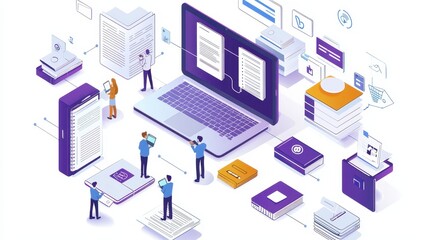 Obraz premium People Working on Digital Documents and Data with Laptops and Tablets