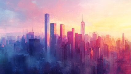 Fototapeta premium Minimalist Masterpiece: 3D Shaded City Skyscrapers