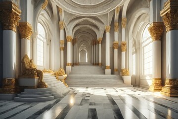 Grand Hallway with Staircase and Columns