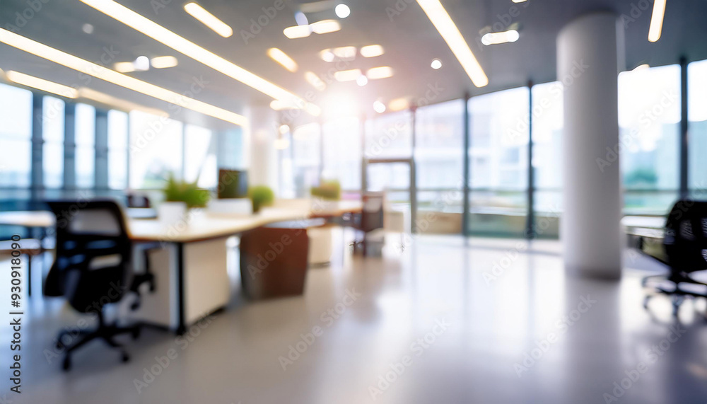 Aufkleber blurred empty open space office. abstract light bokeh at office interior background for design.