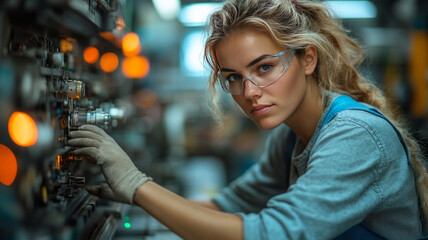 Fototapeta premium women technicians actively engaged in their jobs,