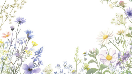 Pastel Wildflower Border: Blank White Page for Design