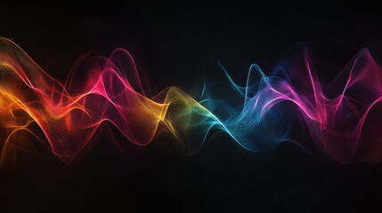 Abstract Colorful Neon Wave Lines on Black Background - Futuristic Digital Art.