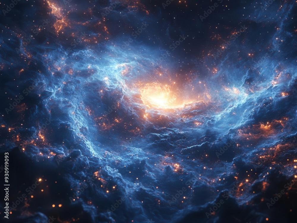 Wall mural expansive cosmic vista swirling blue nebula distant stars twinkling digital rendering with hyperreal