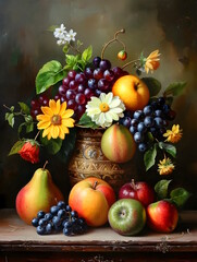 Flowers and Fruits Oil Painting Art